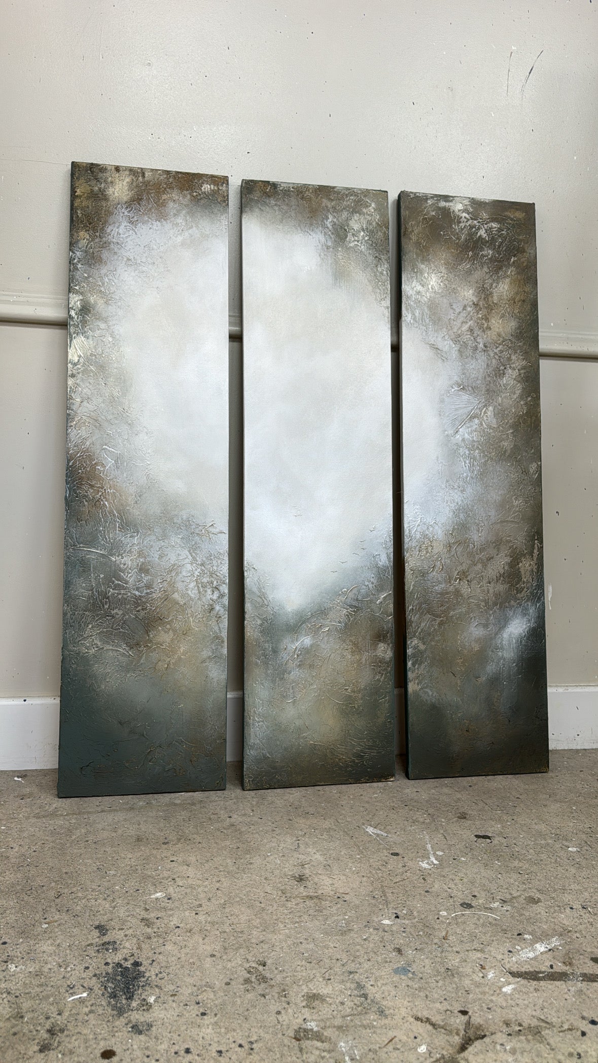 “Realm VIII - The Columns" Original Artworks On Canvas 3 no 25x100cm