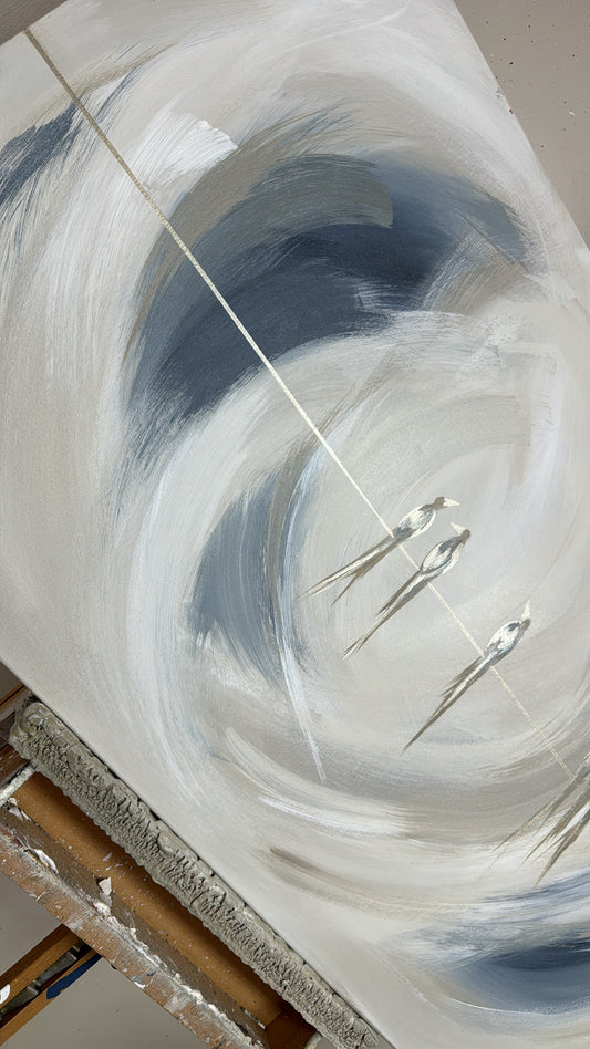 “Birds on a string” Original Artwork On Canvas 60x120cm