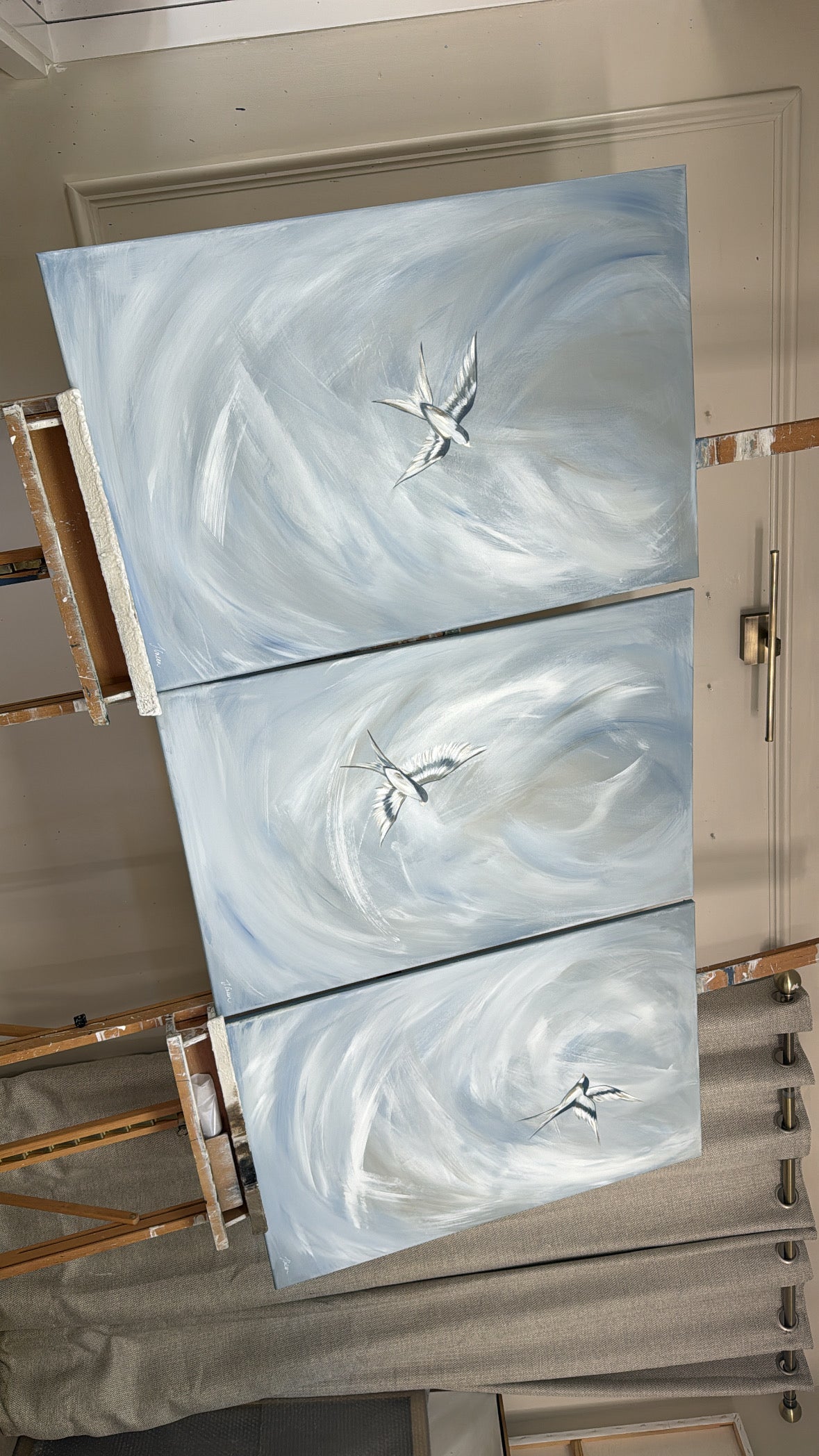 'Tranquil Trio - Sky Blue' Original artwork on canvas - As seen