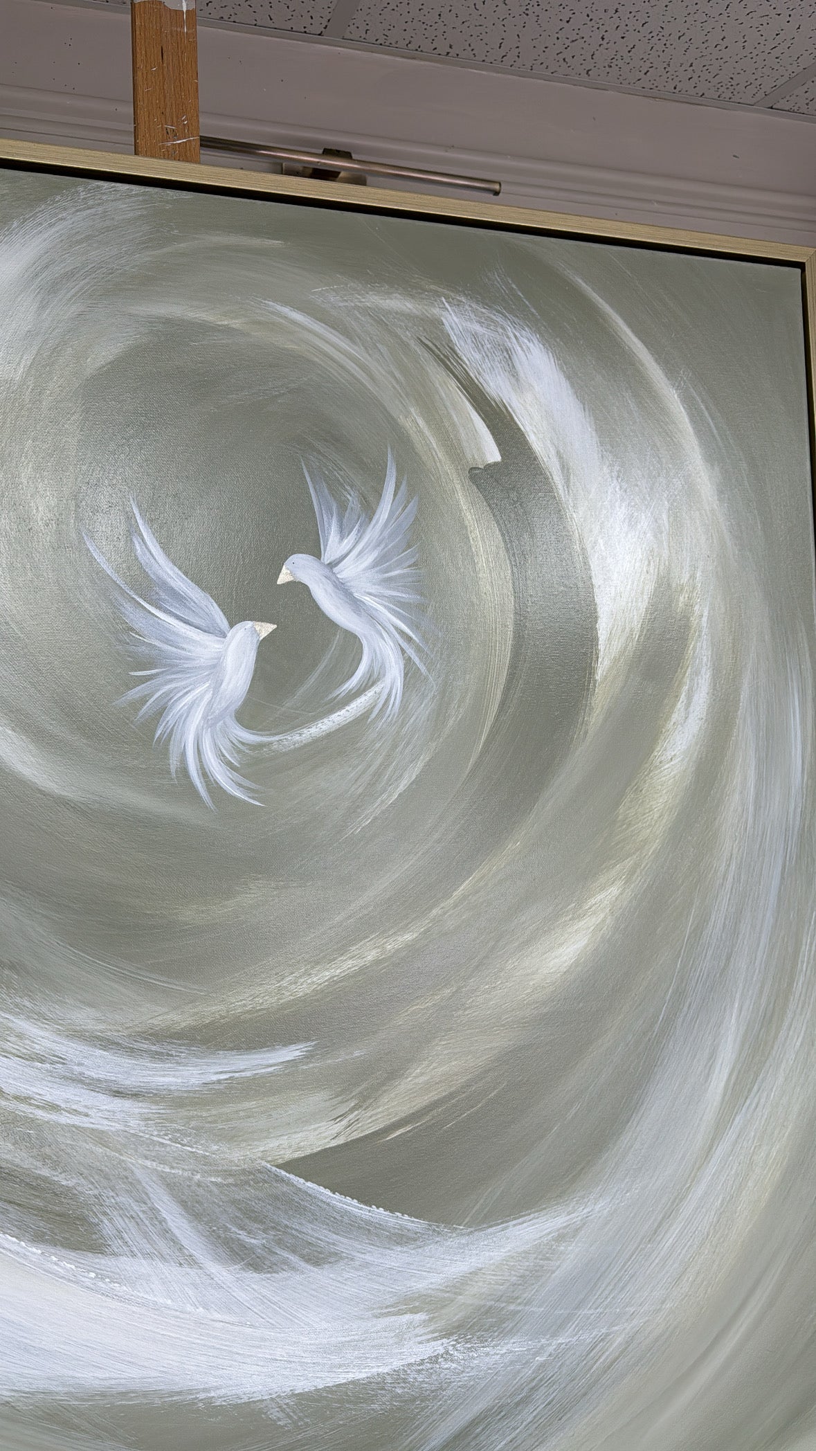 'Gilded Love Doves sage’ Original artwork on canvas - As seen