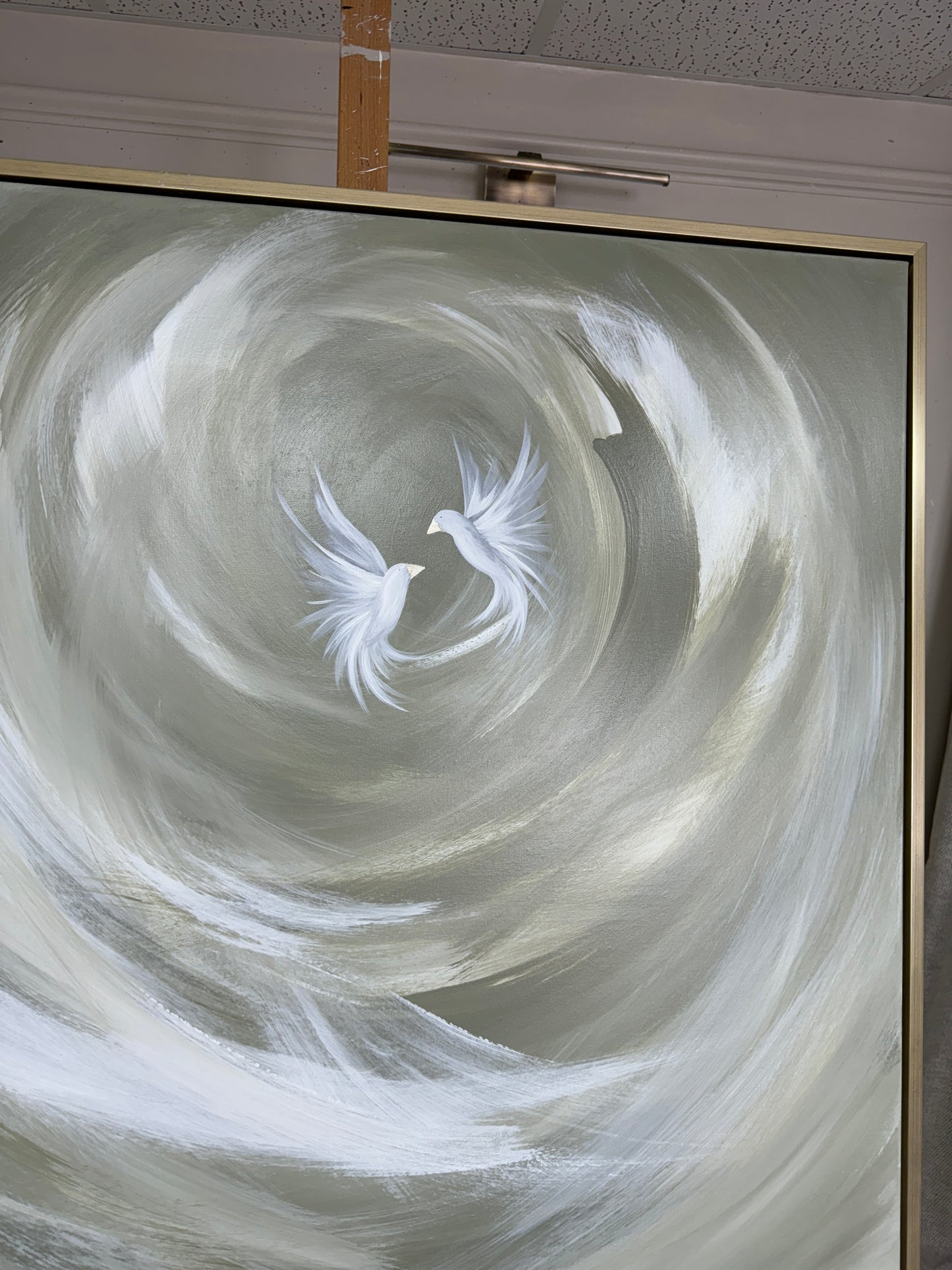 'Gilded Love Doves sage’ Original artwork on canvas - As seen