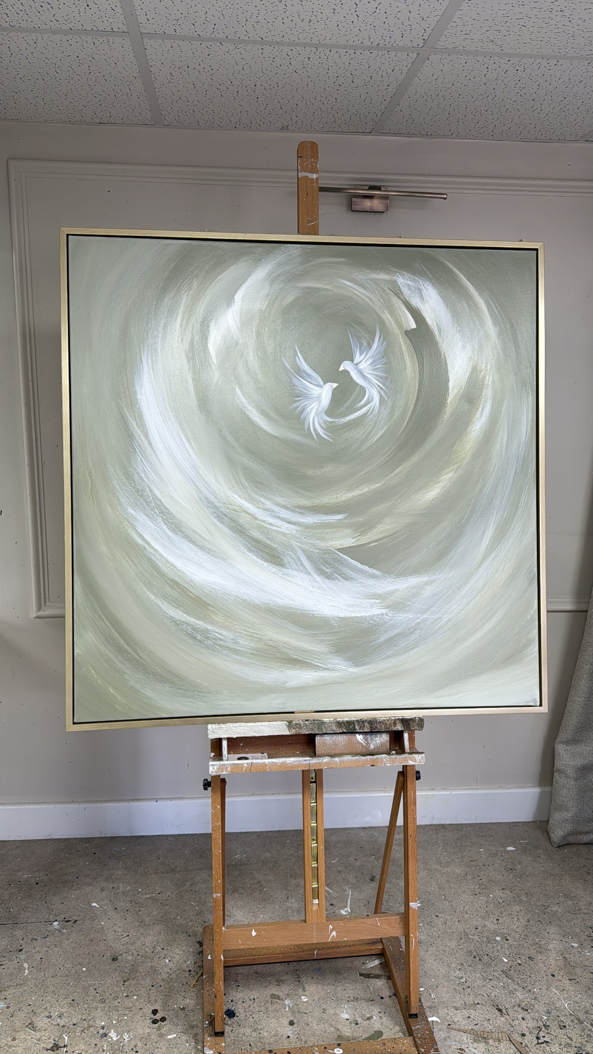 'Gilded Love Doves sage’ Original artwork on canvas - As seen