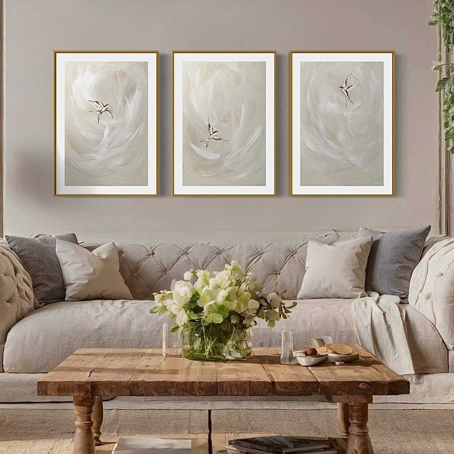 The Trio or Duo of 'Tranquil Trio Neutral' Fine Art Prints