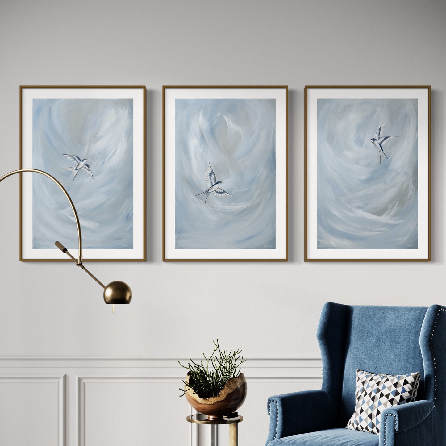 The Trio or Duo of 'Tranquil Trio Sky Blue' Fine Art Prints