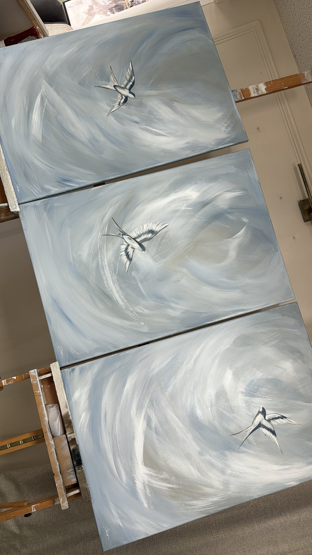 'Tranquil Trio - Sky Blue' Original artwork on canvas - As seen