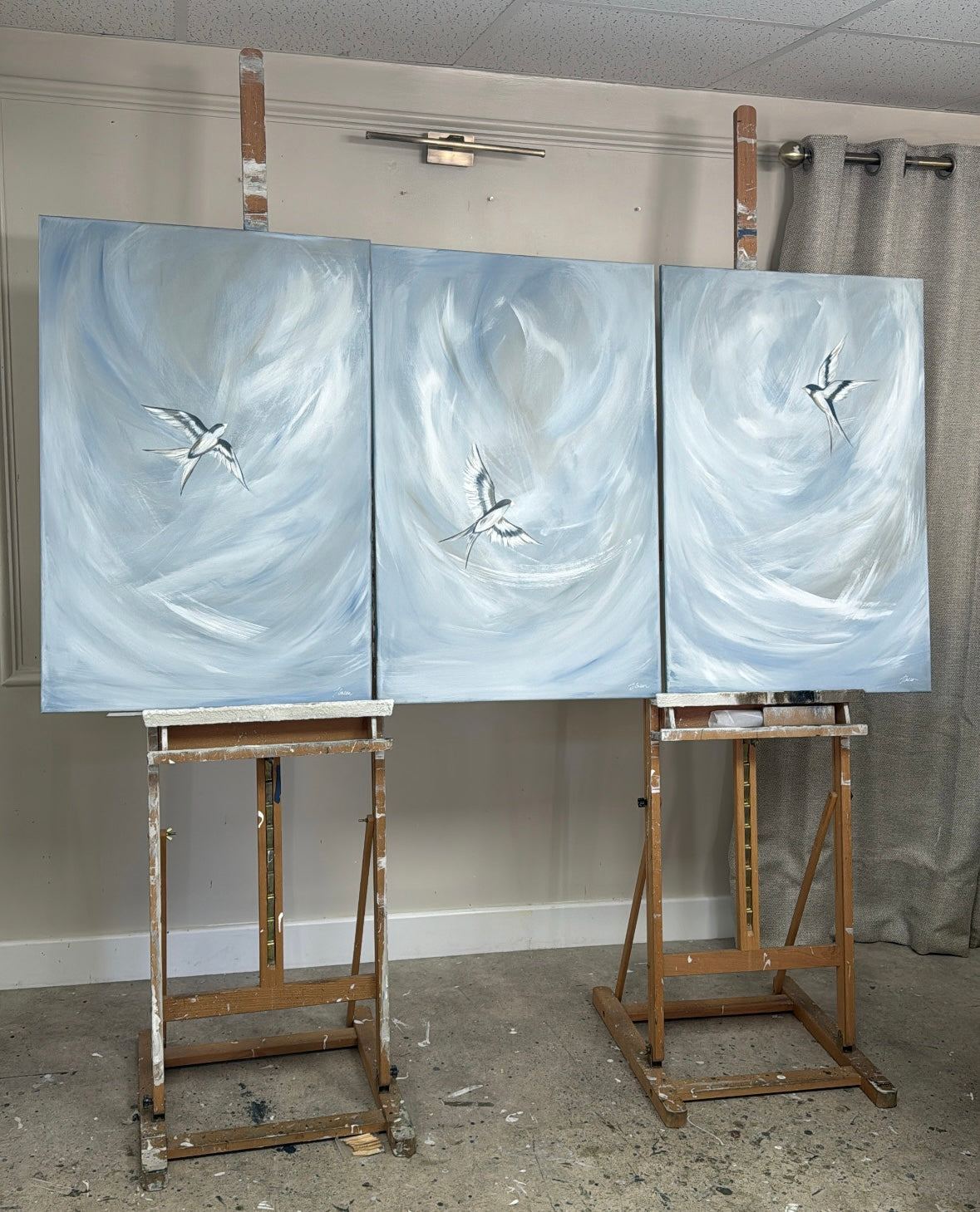 'Tranquil Trio - Sky Blue' Original artwork on canvas - As seen