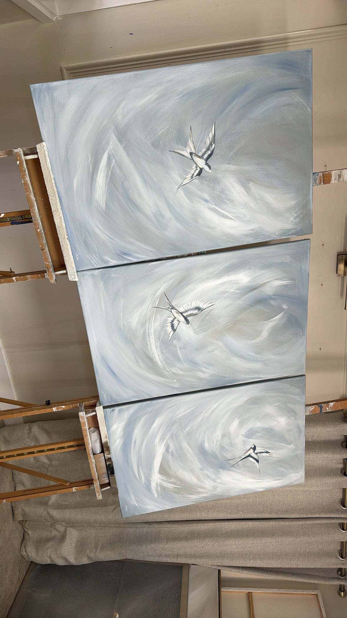 'Tranquil Trio - Sky Blue' Original artwork on canvas - As seen