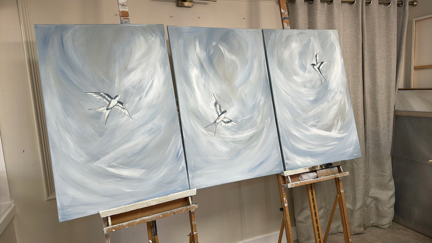 'Tranquil Trio - Sky Blue' Original artwork on canvas - As seen