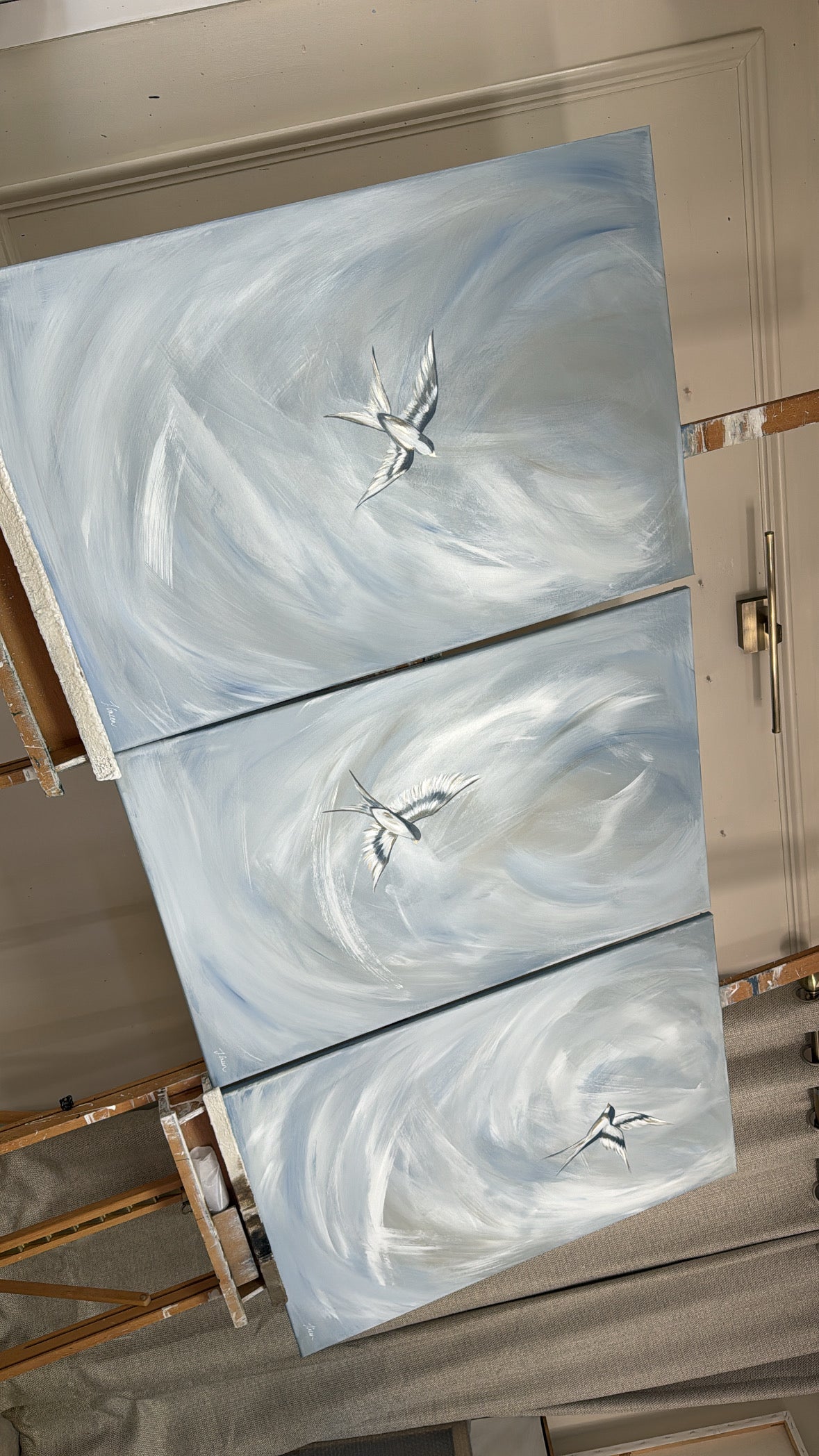 'Tranquil Trio - Sky Blue' Original artwork on canvas - As seen