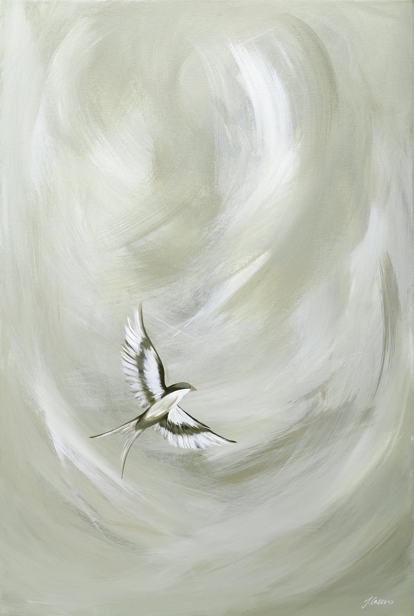 Collection : The Birds | Piece Name : Tranquil Trio Sage I| Surface : Fine Art Print