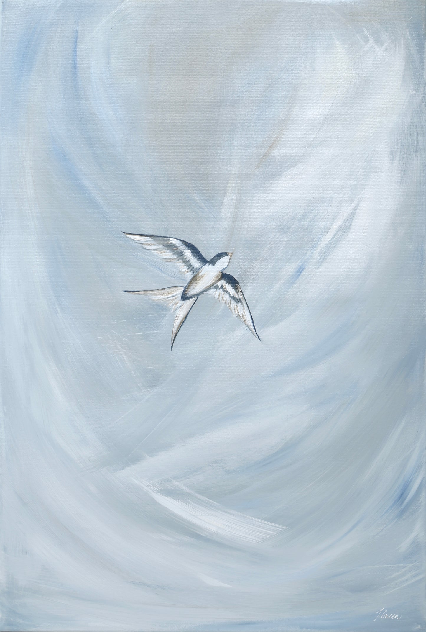 Collection : The Birds | Piece Name : Tranquil Trio Sky Blue Il | Surface : Fine Art Print